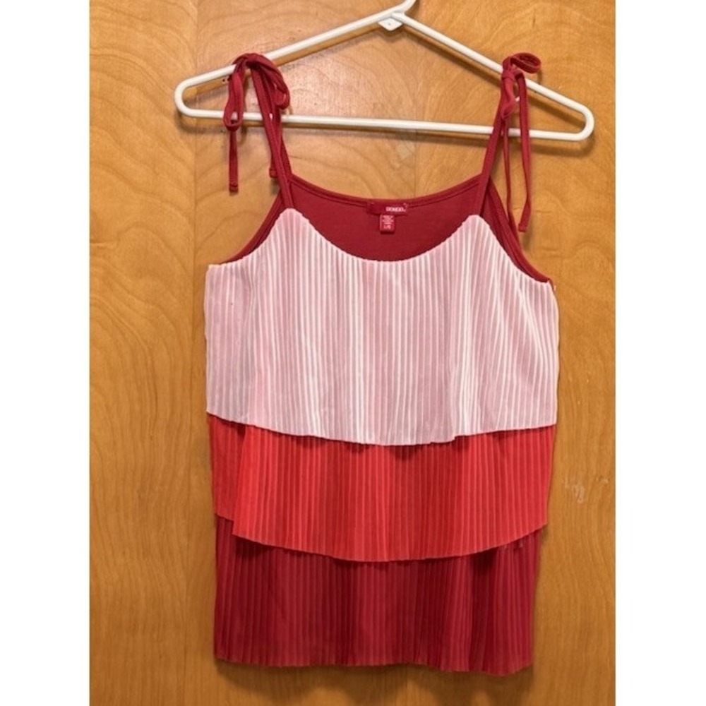 Bingo Pleated Layered Spaghetti Strap Tank Top Color Block Chiffon Y2K Sz L‎